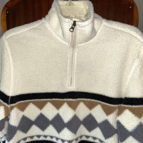 Mutual Weave Mens Ivory southwestern Fleece 1/4 Zip Pullover Sweatshirt Small - Picture 2 of 10